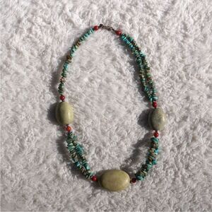 Vintage 00s Turquoise Coral Sterling Silver Necklace